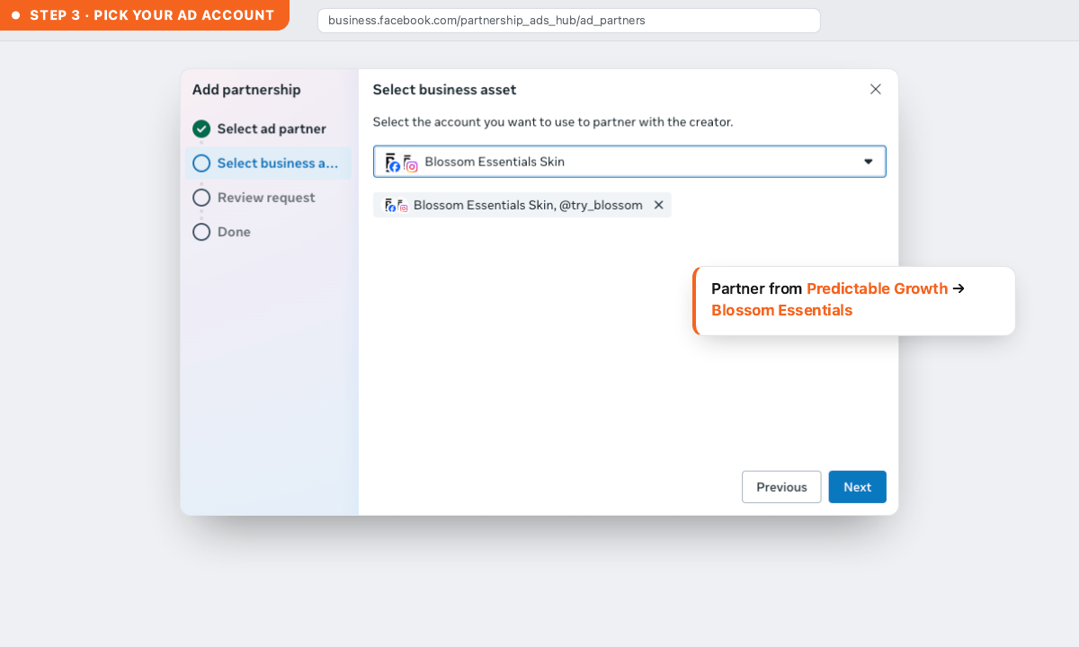 Step 3 — select the business asset