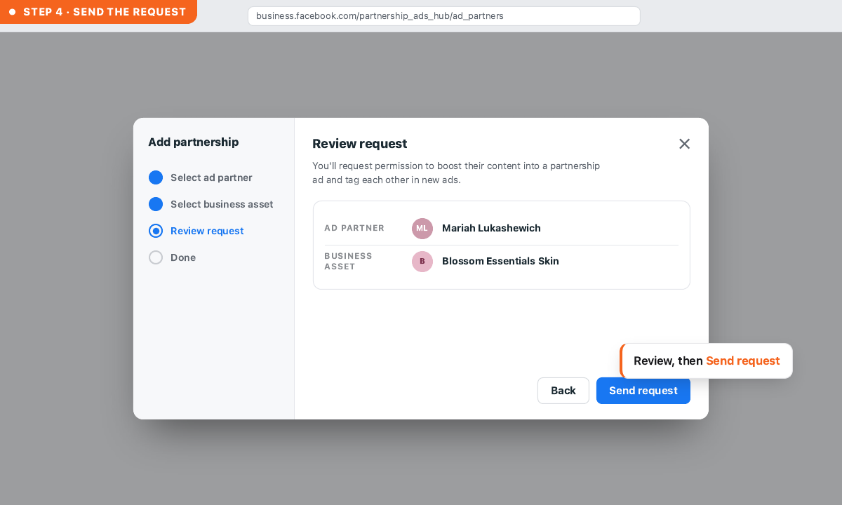 Step 4 — review and send the request